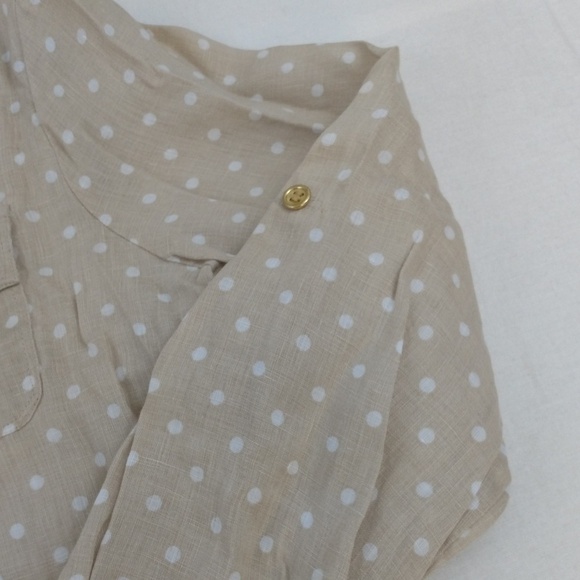 Charter Club 100% Linen Cream Color  White Polka  Dot Button Up Blouse - Picture 12 of 14
